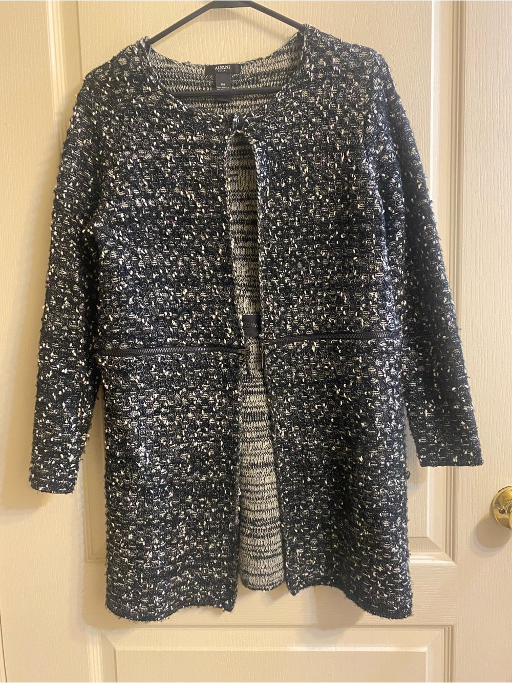 Alfani Black & White Tweed Bouclé Open Cardigan